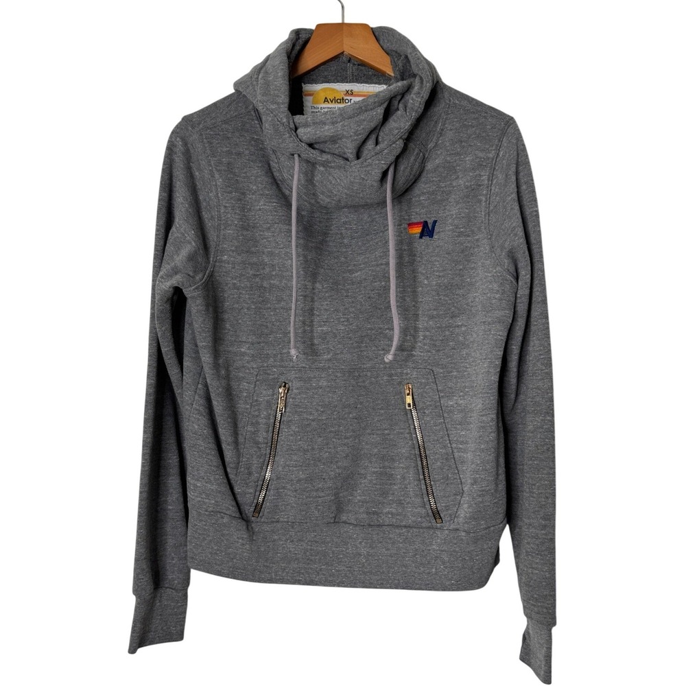 Aviator Nation Ninja Pullover Hoodie Sweater Sweatshirt Heather Gray Unisex XS